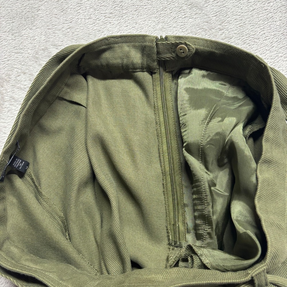 EILEEN FISHER Wide-Leg Pants Womens 12 Heavy Tencel Twill Olive Green $275 MSRP - Picture 6 of 12